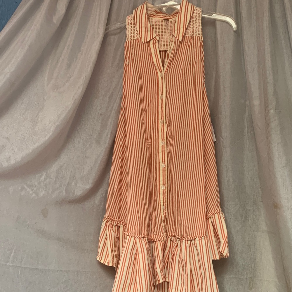 Free People Orange and White Striped Midi Shirt Dress